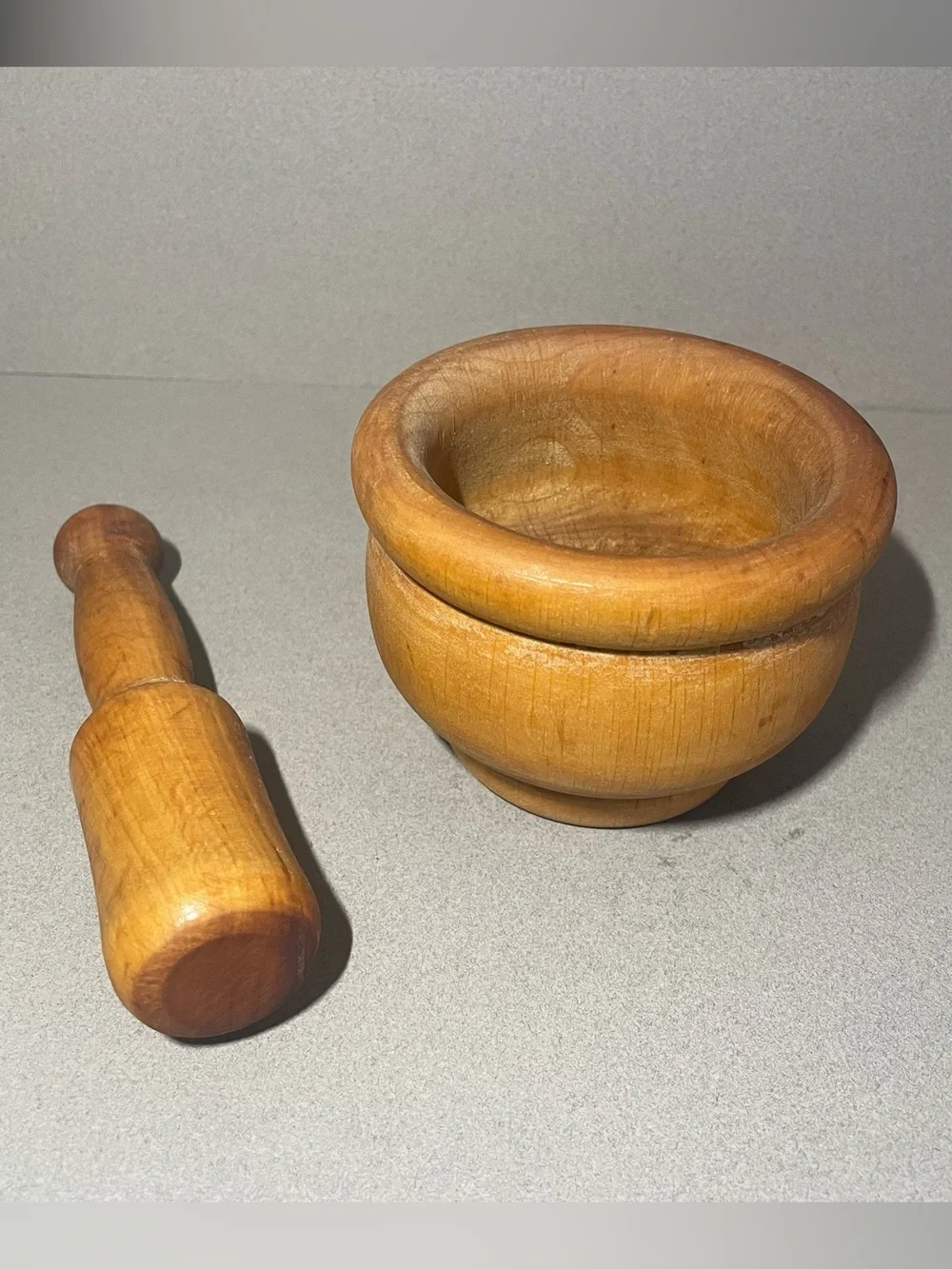 VINTAGE Hand Carved Wooden Mortar & Pestle Spain Spices Herbs Grinder Wood 2 pc.